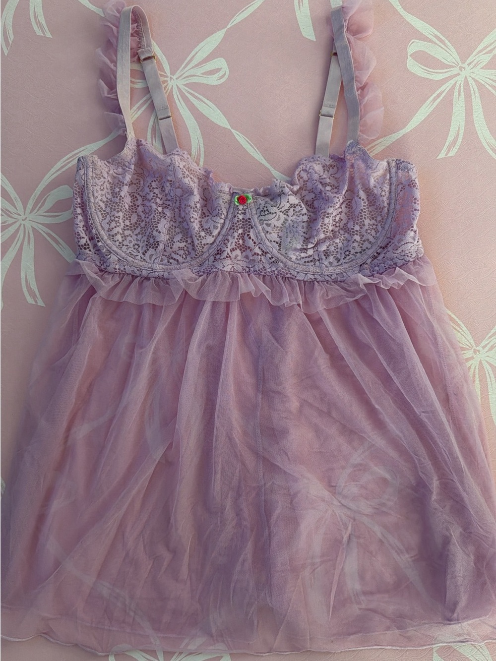 Adore Me Lavender Lace & Tulle Babydoll Chemise